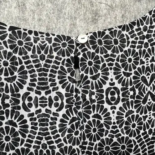 Fever Top Large Black White Print Sleeveless Layered Tunic Blouse Lined Sheer