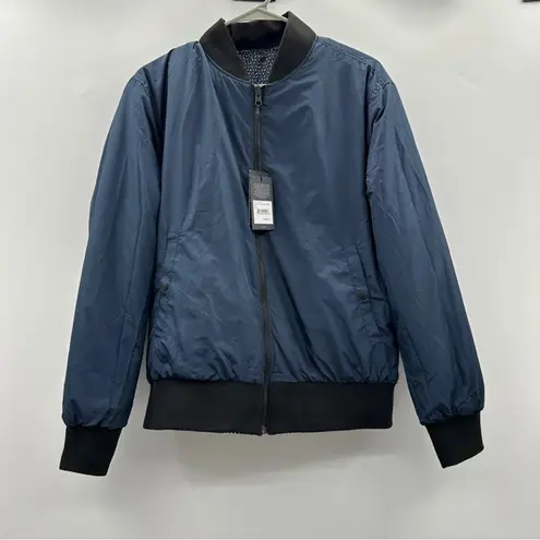 WRK Work Rest Karma Jacquard Reversible Navy Blue Bomber Jacket Sz S NEW