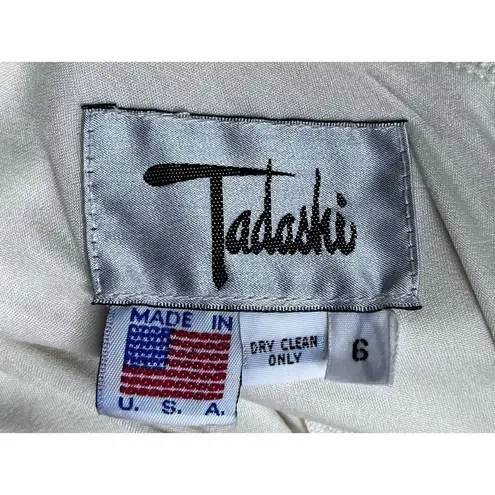 Tadashi 80s Mob Wife Draped Dress Sz 6 Cream Jersey Wiggle Sequin Waist Wiggle