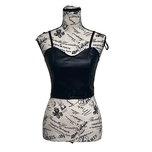 Jolie & Joy Vegan Leather Crop Corset Top S | Black Biker Moto Goth Edgy Tank