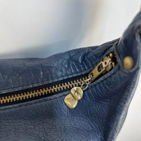 Begger's Pouch Small Leather Purse Navy Blue Shoulder Bag