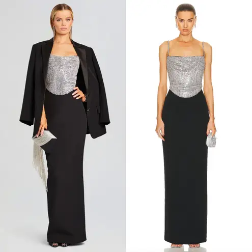 Retrofete Jazlyn Dress Sleeveless Crystal Embellished Gown Black Silver Size S