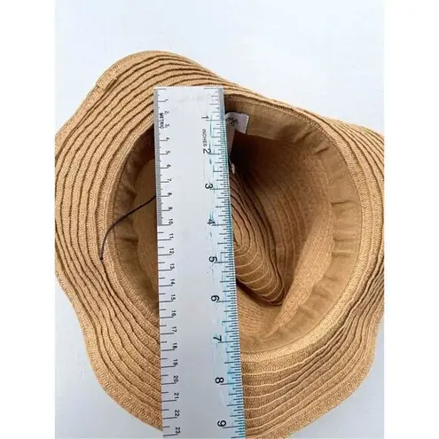 Olsenboye Tan Straw Paper Fedora Hat With Leather Tassels