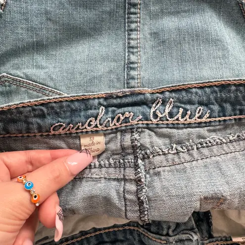 Anchor Blue Vintage Y2K Faded Denim Pleated Dart Raw Hem Midi Rise Mini Skirt