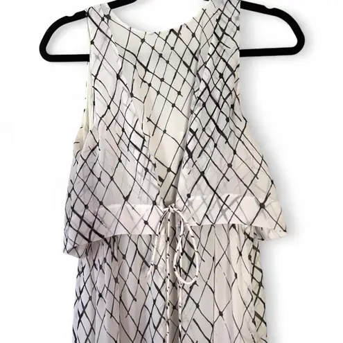 Custom White & Black Abstract Print Maxi Dress – Size XS – Layered Top & Drawstring Waist