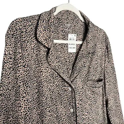 Alfani Intimates Leopard Long Sleeve Button Down Pajama Top & Bottoms Set XL Pjs