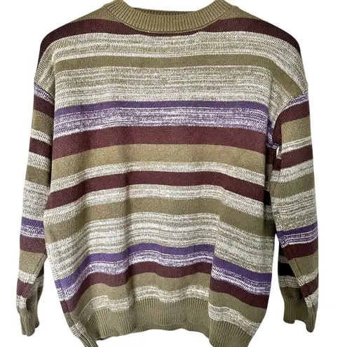 VTG Emmiol Womans Striped Crew Neck Knit Sweater Small Pistachio Green Purple