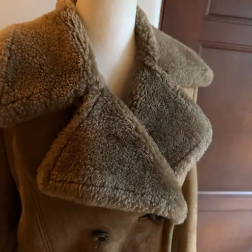 FRIITALA | 100% Sheepskin Shearling Car Length Double Breasted Coat Size 40 / 8 Tan