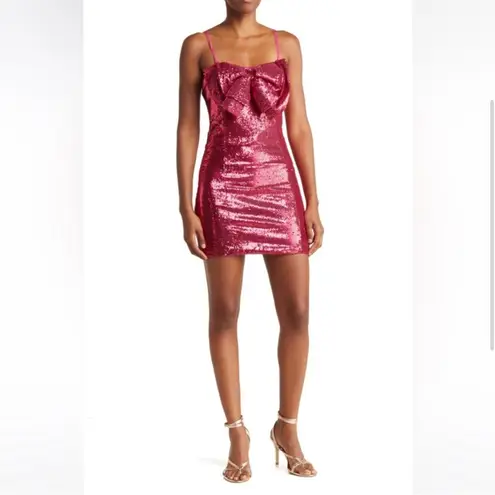 NWT Ronny Kobo Hot Pink Sequin Bow Mini dress Size XS