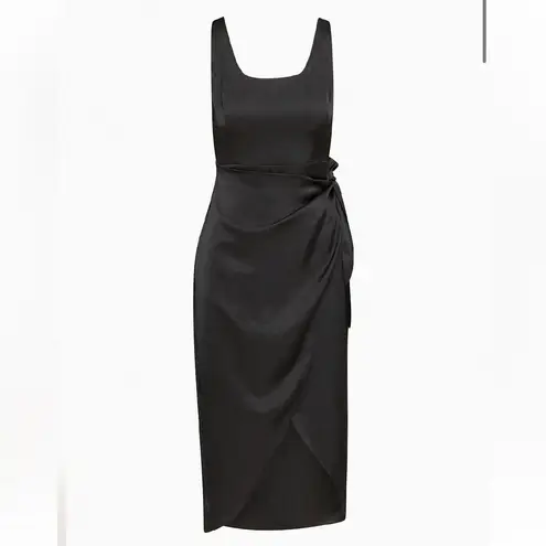 Wilfred Aritzia Saturn Satin Tie Waist Midi Dress Black XS Cocktail