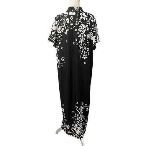 Anthony Richards Black White Floral Hawaiian SS 1/2 Zip Robe Loungewear Medium