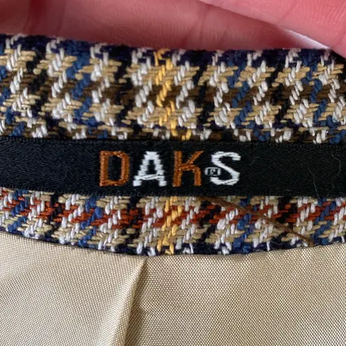 MINT DAKS London Houndstooth Tweed Blazer L/XL 40L Silk Knit Brown Yellow Blue