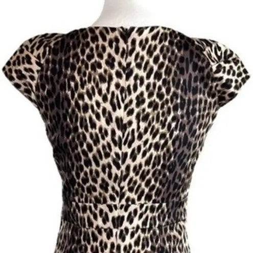 Kay Unger Sheath Dress Ruffle V-neck Party Silk Leopard Print Women's Size 4