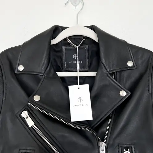ANINE BING NWT Benjamin Leather Moto Jacket in Black Sz XS