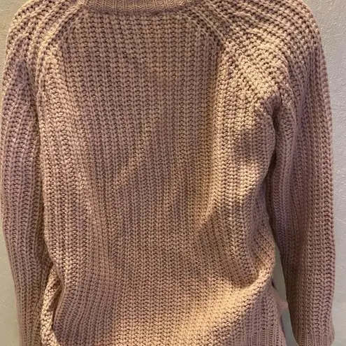 Sweet Rain Women’s Chunky Knit Sweater Side Lace-Up Details Blush Pink Medium
