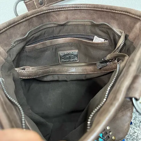 Trinity Ranch Elegant Brown Tote with Blue Accents