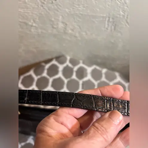 Black Croc Embossed I Santi Leather Shoulder Bag Italy classic minimalist luxury