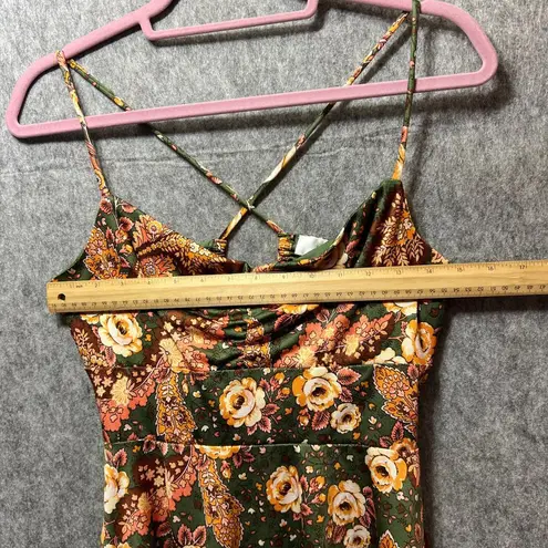 Lily White Floral Cami Top Criss Cross Back Tie Peplum Green Orange L