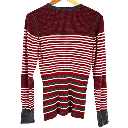 Title Nine Red and Gray Striped Merino Wool Knit Henley Top Size Large
