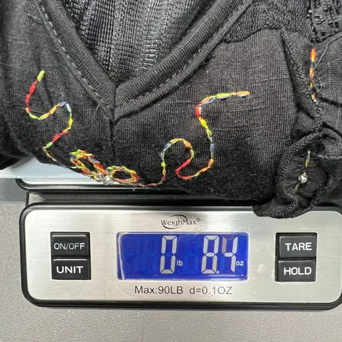 Vintage Syle Camisa Dress S/M Y2K Embroidered Whimsigoth Fairygoth 3D Floral Black