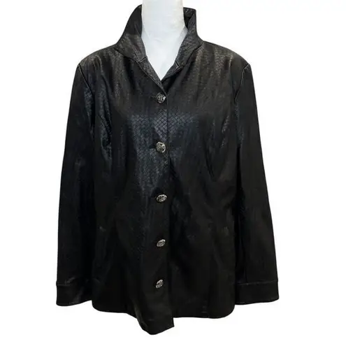 Dennis Basso Dennis by Dennis Brasso Black Faux Leather Women's Jacket Large Diamond