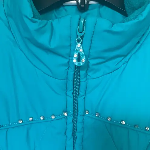 Cowgirl Up Teal Quilted Puffer Vest with rhinestones front pockets Blue Size M