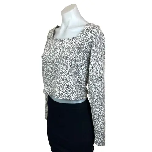 Connection 18 Gray White Lace Square Neck Long Sleeve Sweater Cropped Top Size M Size M