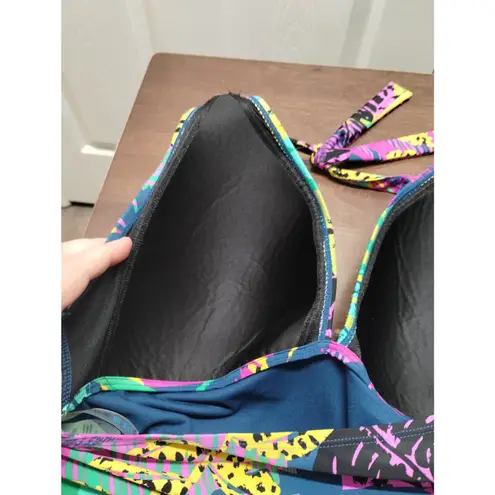 Into the Bleu Women's Size XXL Tropical Multicolor 2 Piece Tankini Swimsuit Set Blue