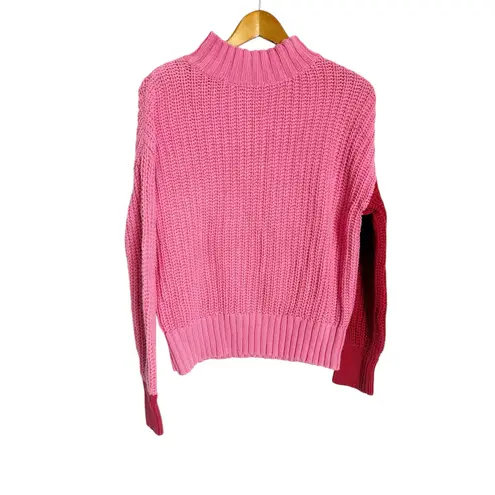 Central Park West Chelsea Pink Red Colorblock Knit Turtleneck Sweater Size XS