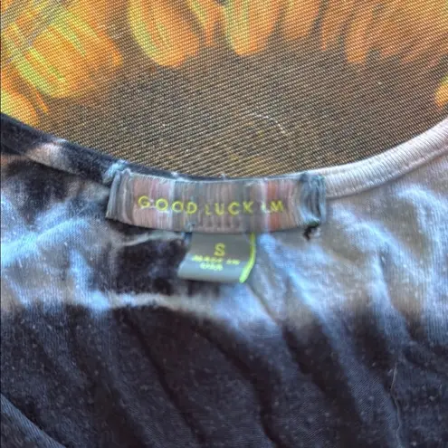 Good Luck Gem Black and Orange Sleeveless Tie Tank Top