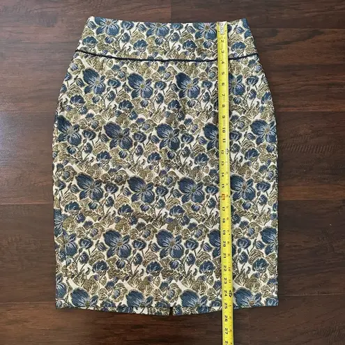 Magaschoni Collection blue gold & cream floral pencil skirt size 8