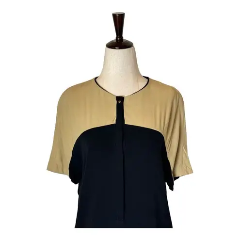 ALC Frank ALC Dress Women 8 Tan Black Silk Colorblock Short Sleeve Shift Mini Luxury