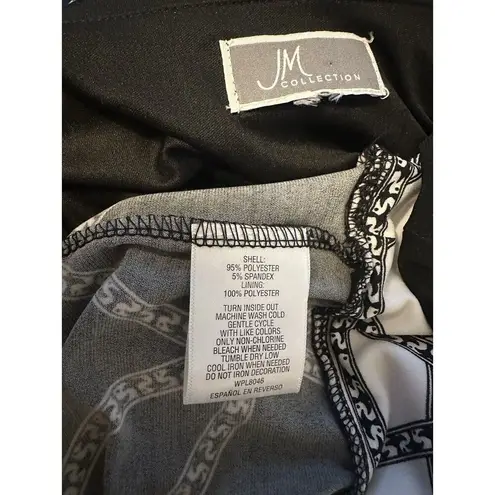JM Collection Dress Sleeveless Notch Neck Shift Shimmer Accent Black/White Large