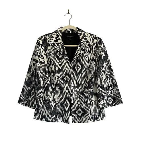 Lafayette 148 New York black and white ikat print blazer jacket Sz 10 Old Money