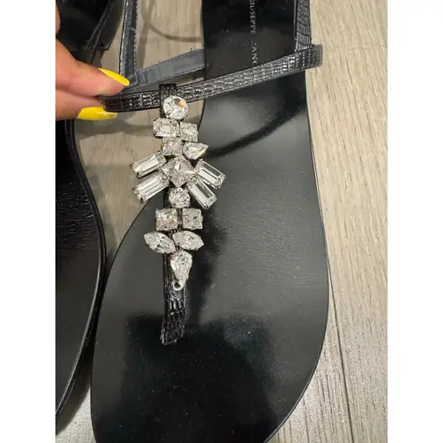Giuseppe Zanotti Black Flat Crystal Embellished Leather Luxury Sandals Size 40