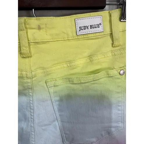 Judy Blue Yellow Blue Purple Ombre Dip Dye Summer High Rise Jean Shorts Size L