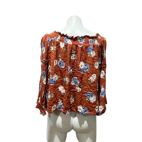 Krazy Kat Women's M Floral Peasant Tunic Blouse V-Neck Long Sleeve