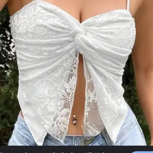 Lace trim Henley Cami from TikTok shop White Size L