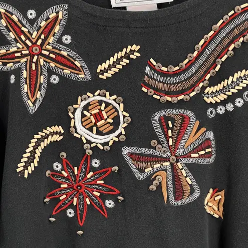 Vintage 90s Santoria Black Embroidered Beaded T