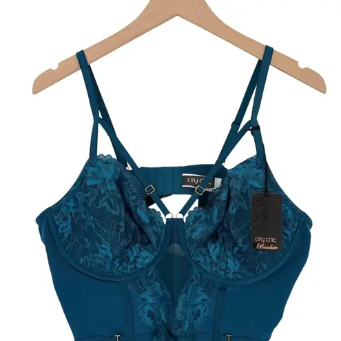 City Chic NWT Blythe Underwire Bodysuit Teal Lace Plus Size 42C/D Boudoir