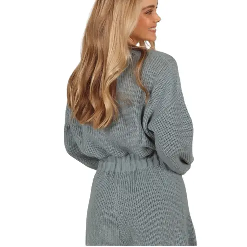 Petal and Pup - NWT Sloane Boho Casual Sweater Romper Dusty Blue Sz M