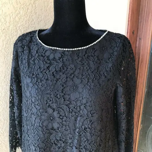 Karl Lagerfeld Womens Dress Size 4 Black Lace Shift 3/4 Sleeve Rhinestones NEW