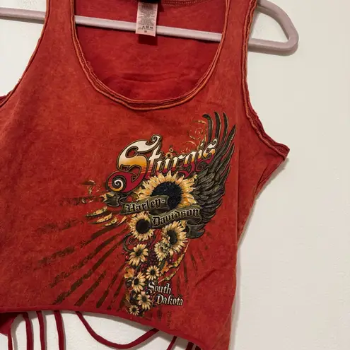 Harley Davidson Distressed open Back Sunflower Sturges Tank Top Red Size M