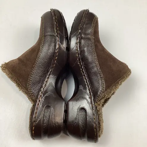 Born concept Born BOC Brown Suede Slip on Mule Clogs With Faux Fur Lining Size 7