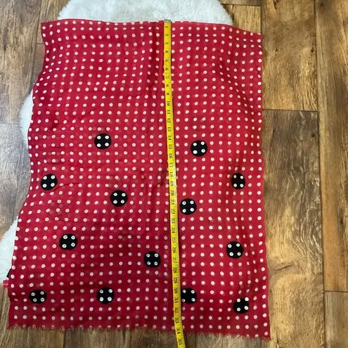 Amet & Ladoue 100% Wool Lightweight Scarf Red White Polka Dot Black 68"X27" Red