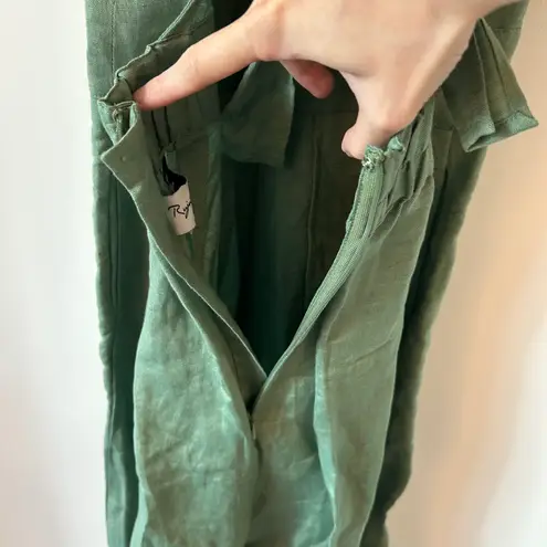 Rujuta Sheth Saturday Sage Green Linen Wide Leg Jumpsuit Size S NWOT