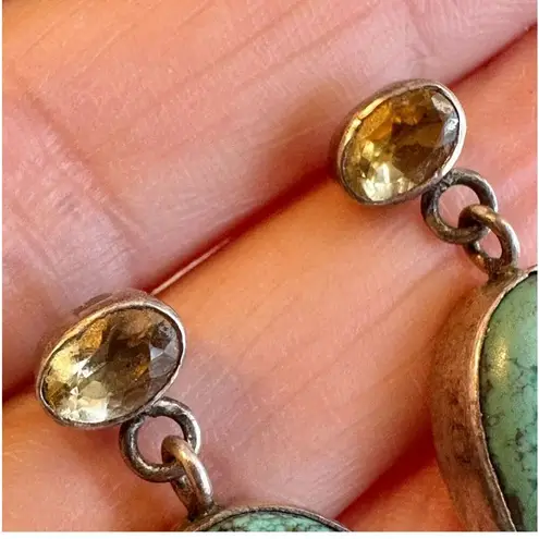 sterling silver turquoise and yellow topaz earrings Blue