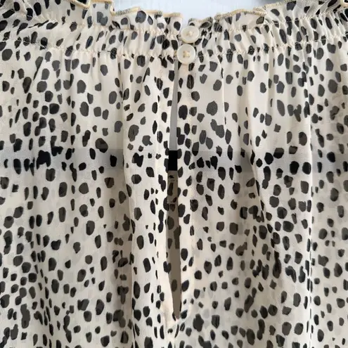 Cream and Black spotted Semi Sheer Blouse No tag Loose and Flowy stretch Fit Size L