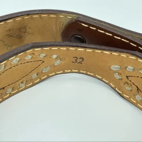 Vintage Brown Leather Belt Western Cut Out Details No Buckle Sz 32 Deadstock