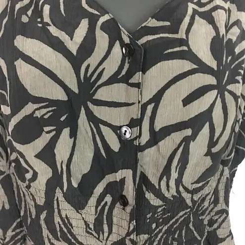 Sigrid Olsen  black/taupe floral silk blouse Size 8